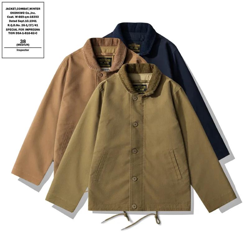 JUNGLE CROSS 11.5oz OKONKWO Veste De Pont N-1 Marine Veste Col Montant Manteau Amekaji 100% Coton Au