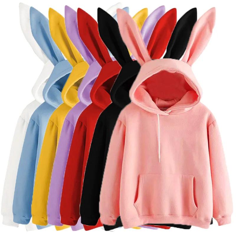 2025 automne et hiver nouveaux vêtements pour femmes Harajuku Wei à capuche lapin à capuche couleur