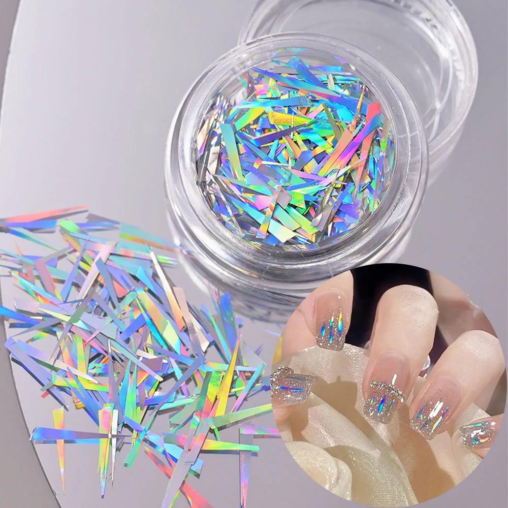 1 boîte de papier de verre cassé holographique irrégulier Aurora feuille d'ongle décalcomanie dégrad