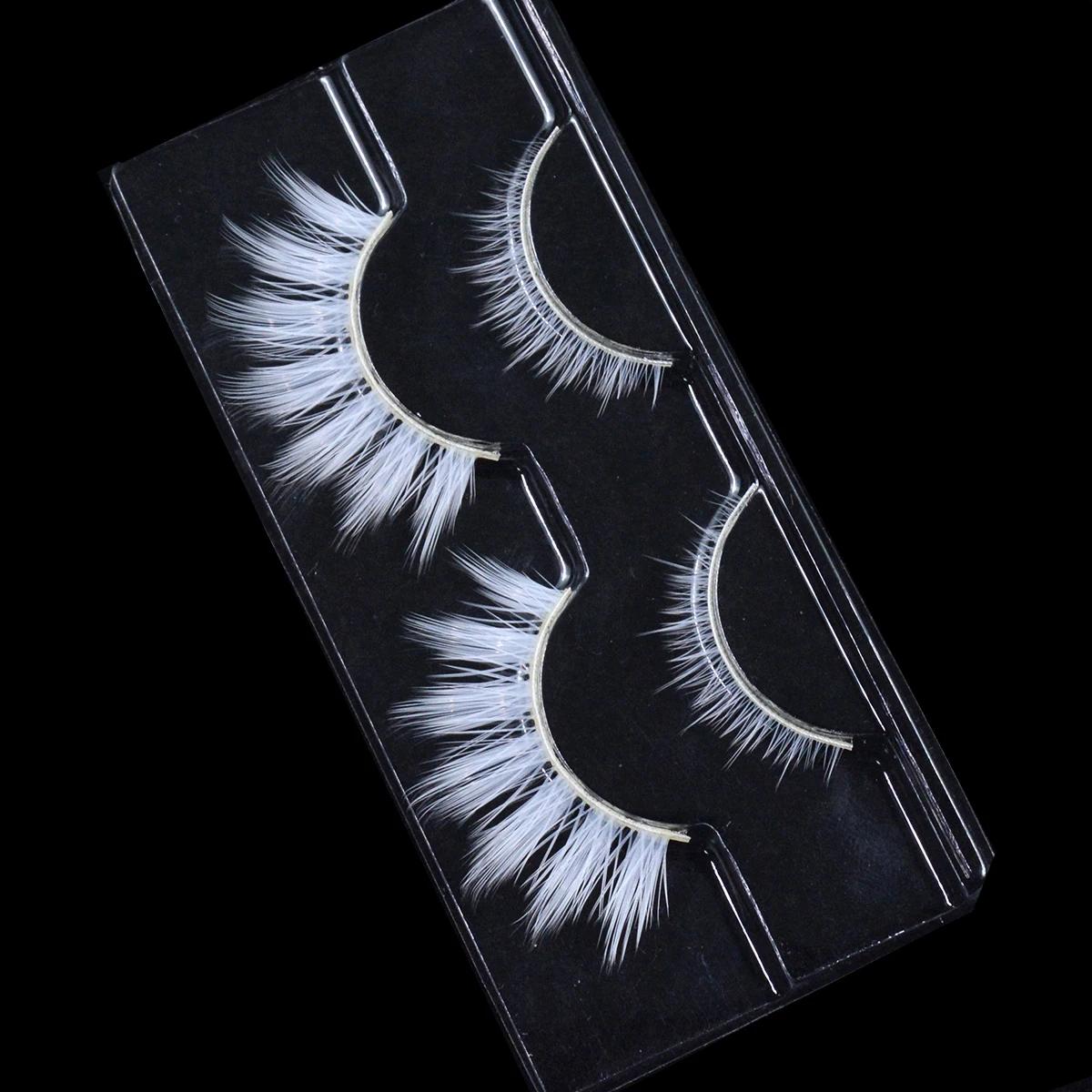2 paires/cas 3D cils blancs bande claire couleur neige cils Cosplay Halloween Manga cils maquillage