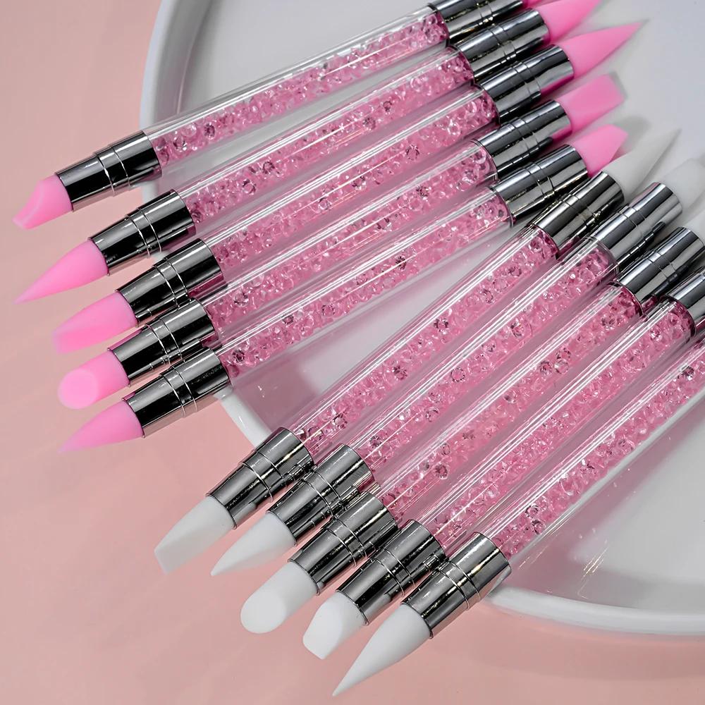 Stylo de sculpture en silicone pour nail art, biscuits rose fini, fleur 3D carimplantée, outil de po