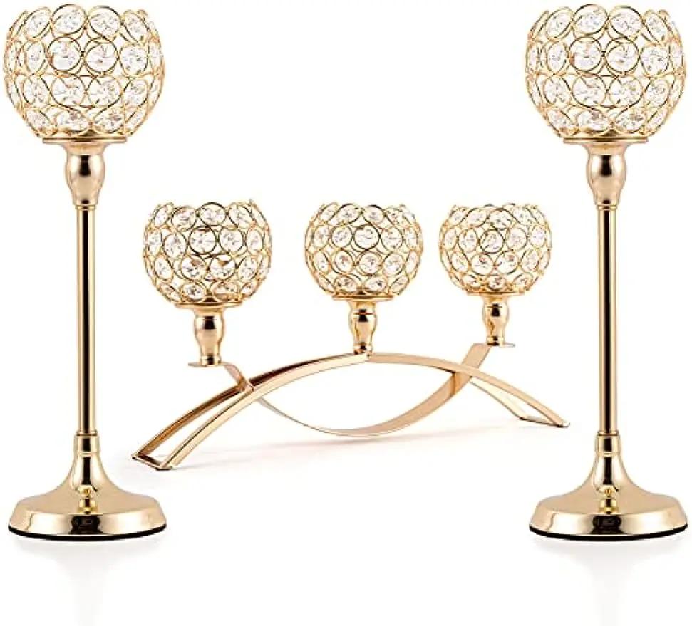 Bougeoirs dorés pour centres de table, photophore ci-après, porte-élabre, 3 bras pour salon, décorat
