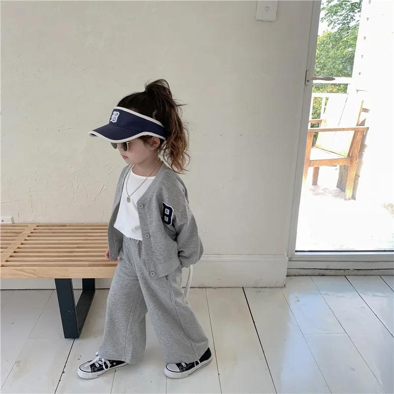 Ensembles de sport pour filles, 2 pièces, col rond, manches longues, chemisier et pantalon, nouvelle