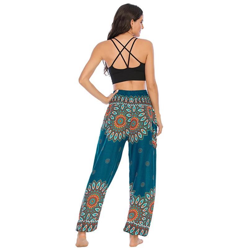 Pantalon de Yoga Femme Hippie Harem Imprimé - Legging Boho Taille Haute Plage