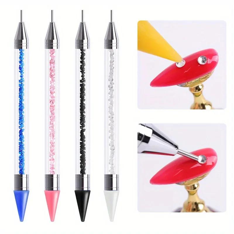 Ensemble de stylos diamant à double extrémité pour manucure, avec crayons, pincettes en acier inoxyd