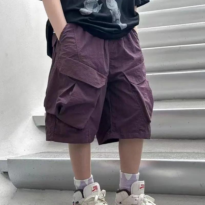 UNITIM Short d'été pour garçons, fin, uni, avec demi-bretelles, décontracté, taille élastique, pour