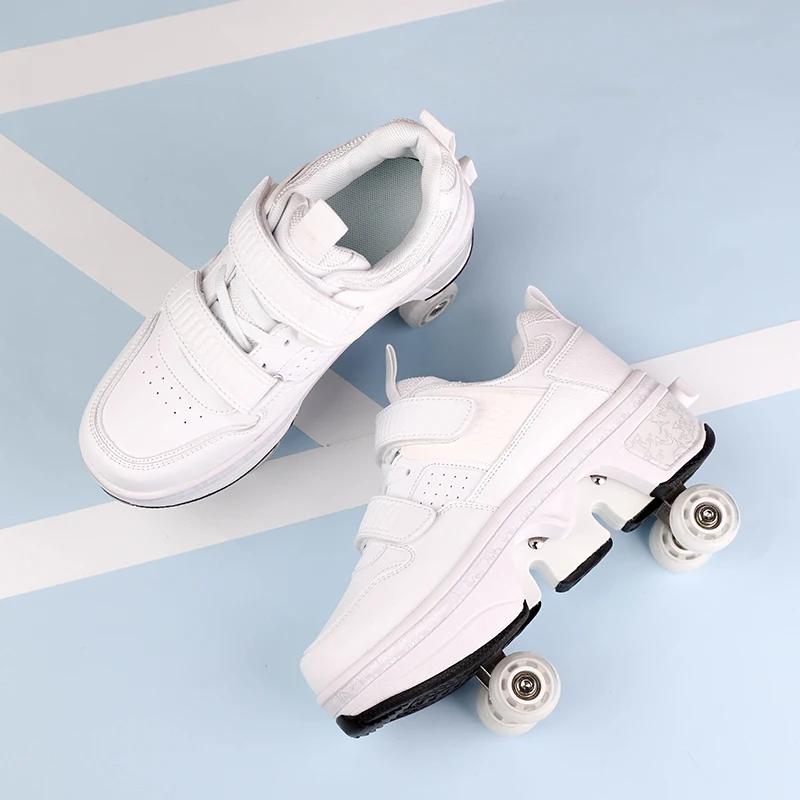 Chaussures à roulettes pour enfants, baskets à roulettes avec patins à 4 roues, chaussures de déform