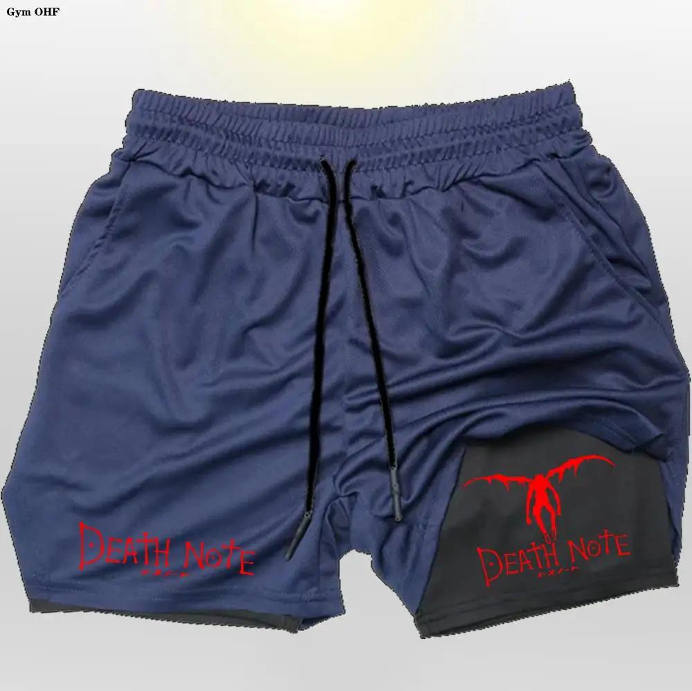 Hommes Shorts 2 en 1 Double pont Anime Death Note séchage rapide Gym Runnung Sport Shorts Fitness Jo