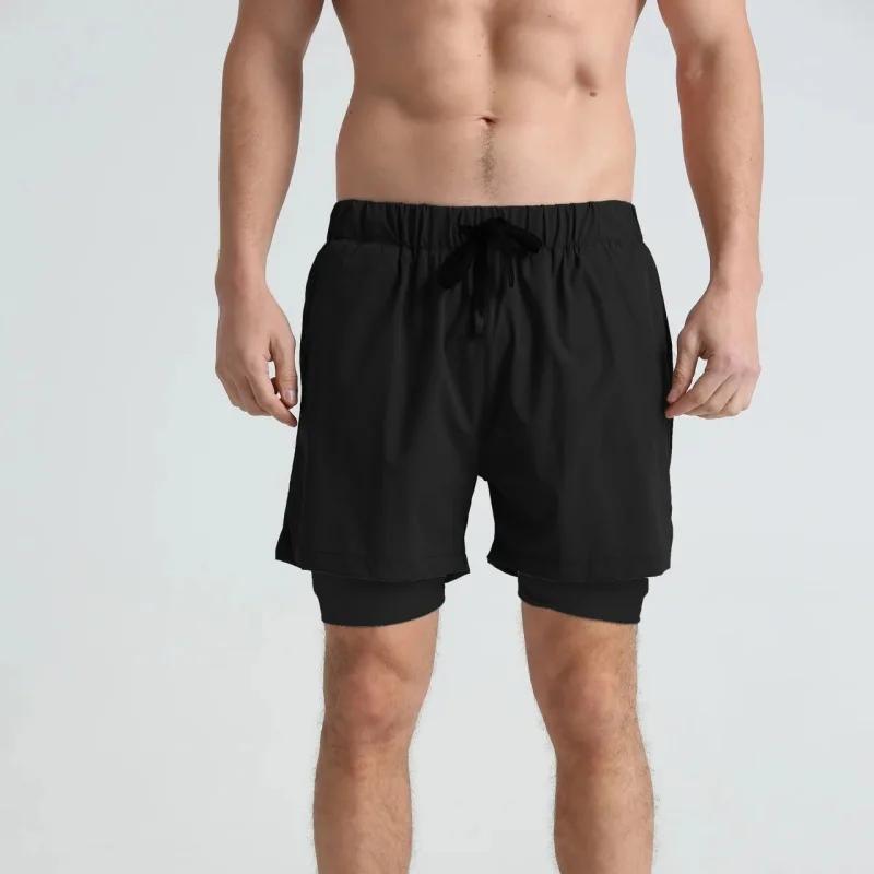 Short de sport double pont pour hommes, short d'entraînement à séchage rapide, décontracté 2 en 1, p