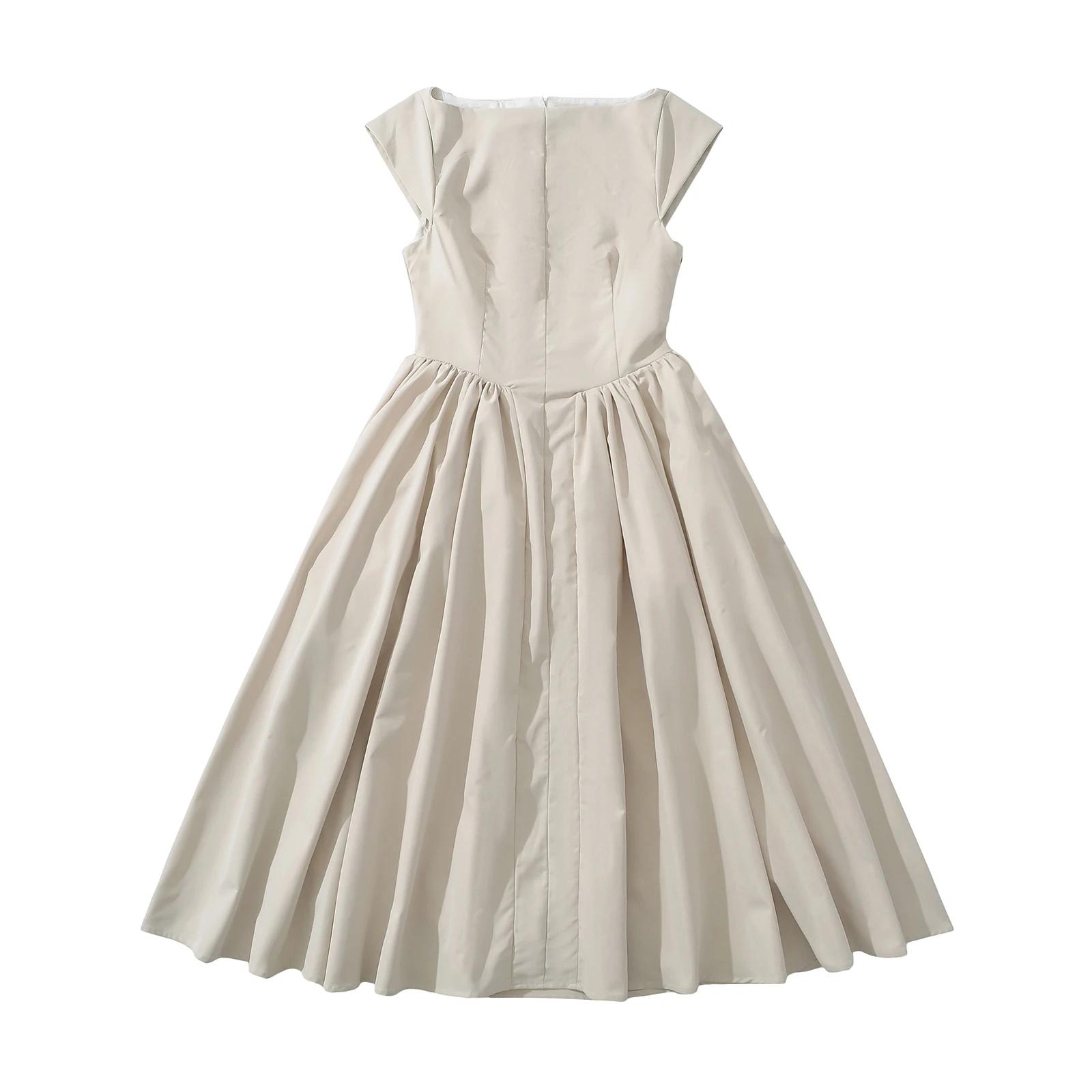 Robe mi-longue taille basse à manches courtes pour femmes, col slash sexy, dos nu évidé, robe trapèz