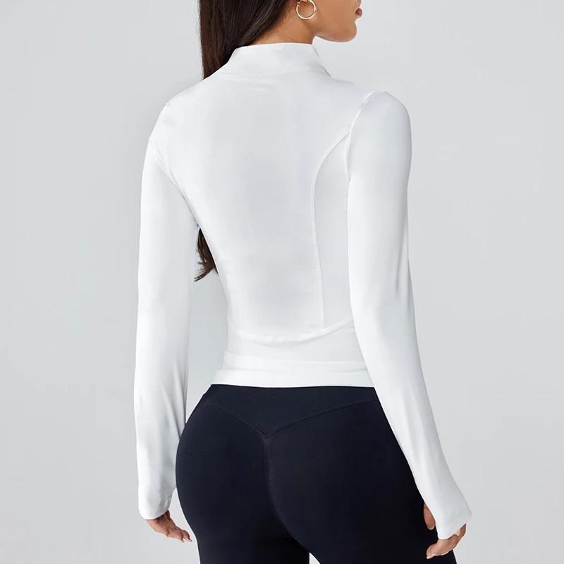 Vêtements de yoga pour femmes, veste à col montant avec fermeture éclair, amincissante, protection s
