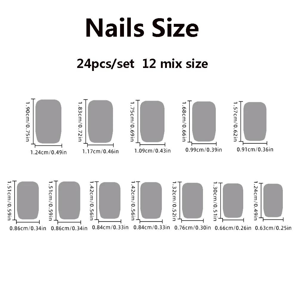 Faux ongles courts métalliques à embouts carrés, 24 pièces/ensemble, rouge, noir, rose, vert, bleu,