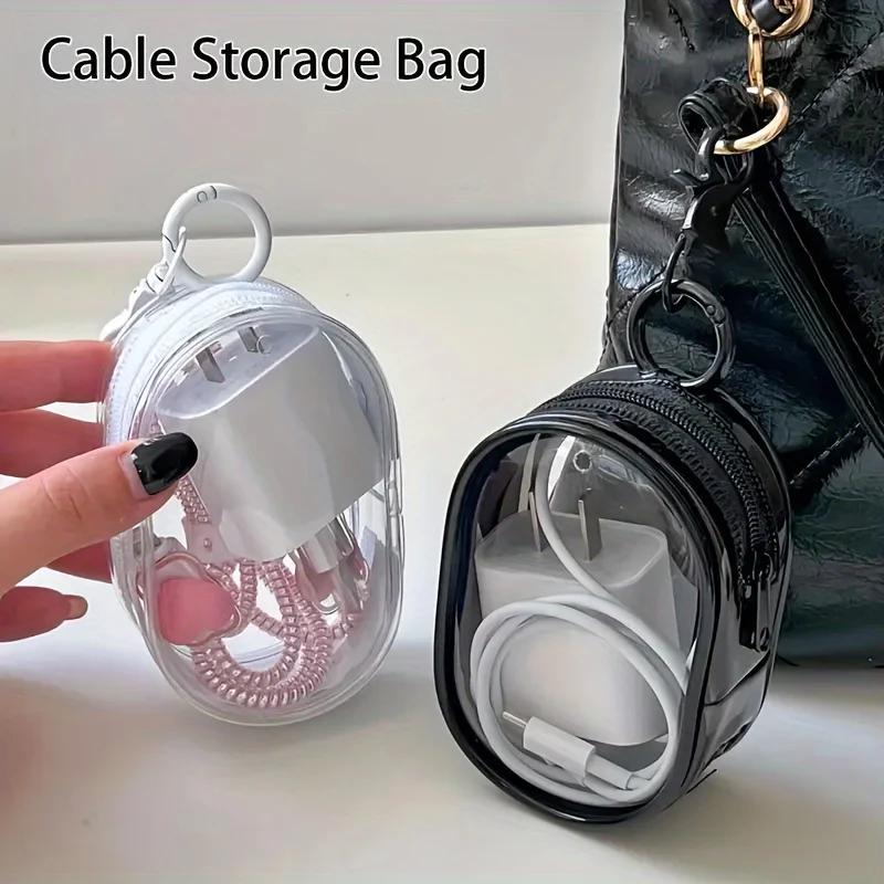 Mini sac de rangement portable à fermeture éclair transparente, polyvalent avec boucle porte-clés pr