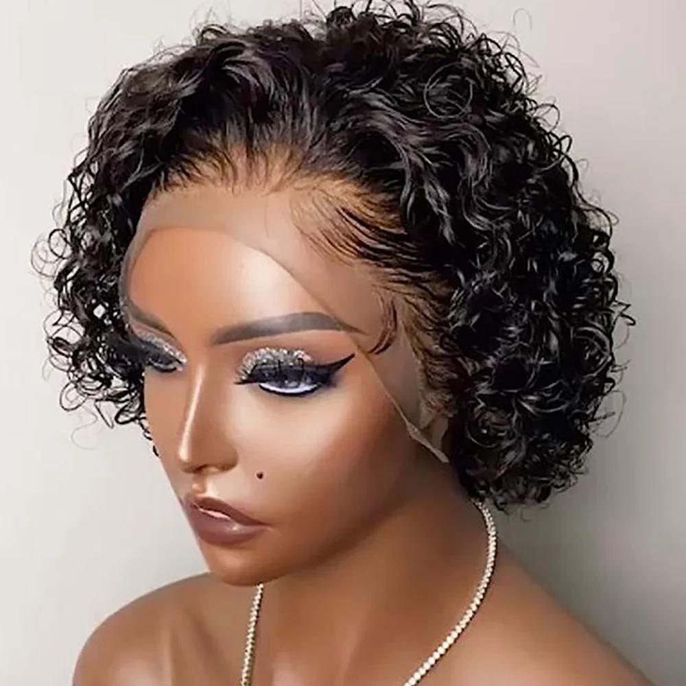 Perruque coupe lutin cheveux humains 13x1 dentelle frontale perruques cheveux humains court Bob perr