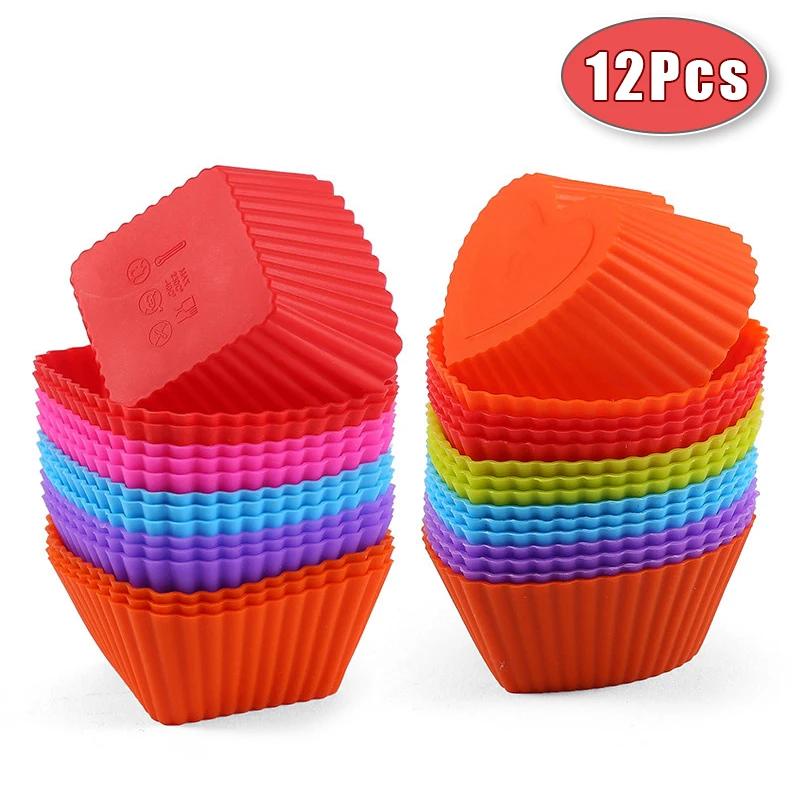 Moule à gâteau rond en Silicone en forme de cœur, 12 pièces/lot, moules de cuisson pour muffins, cup