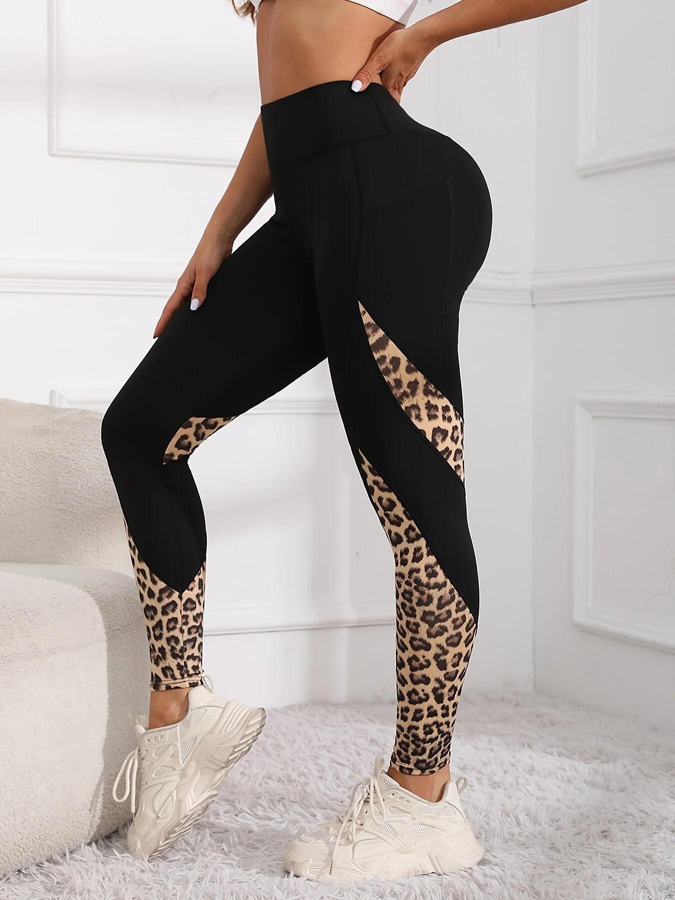 Pantalon de Yoga ajusté imprimé léopard pour femmes avec poches, Leggings de Fitness extensibles pou