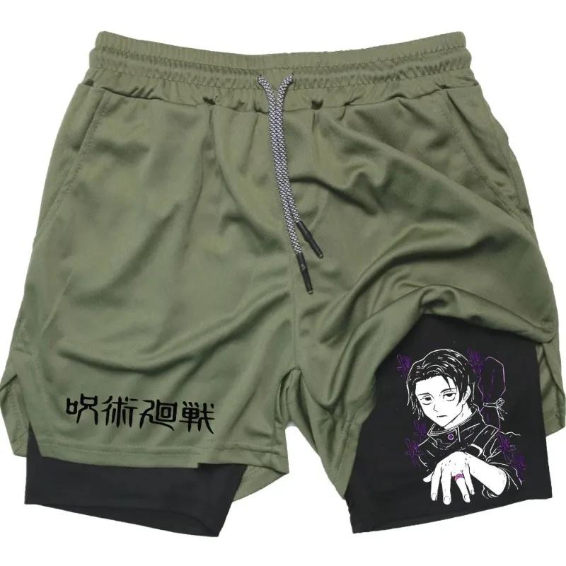 Short de compression 2-en-1 pour hommes, idéal pour la gym, la course et l'athlétisme, motif Anime J
