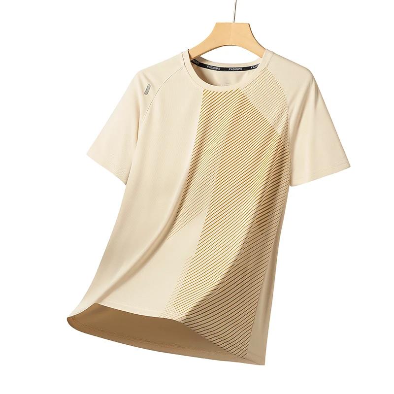 T-shirt d'été pour homme léger, respirant, tendance, tie-dye, en soie glacée, pour la course à pied,