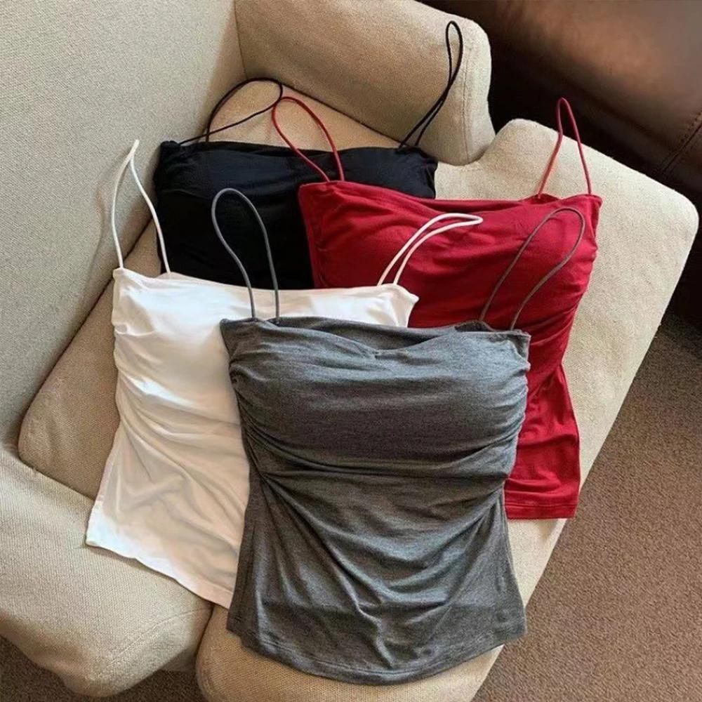 Camisole en émail pour femme, haut court, précieux, document solide, bretelles spaghetti décontracté