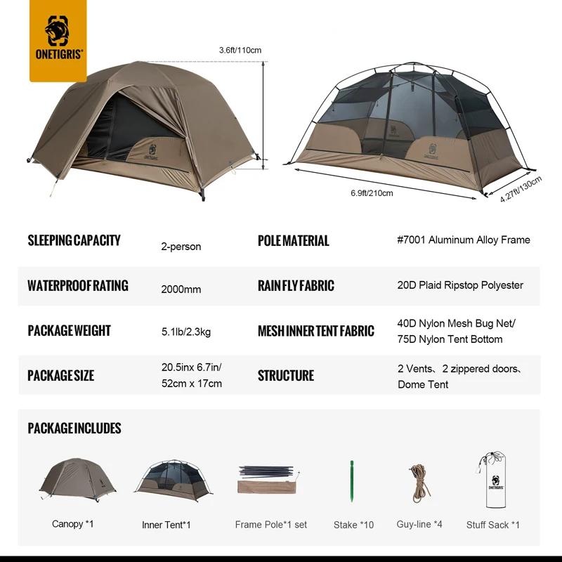 OneTigris COSMITTO 2.0 tente de Camping pour deux personnes 3 saisons installation facile tente de v