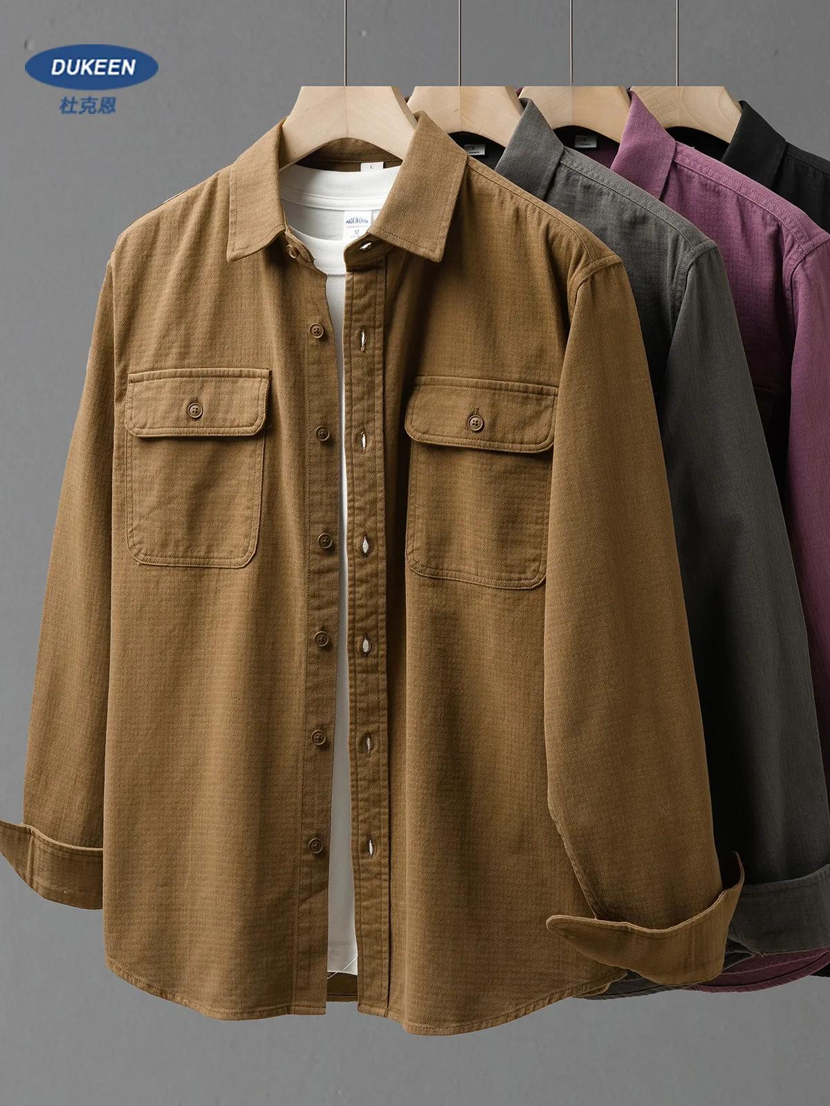 DUEllen-Chemises de travail pour hommes, chemisier à manches longues, poches vintage, vêtements basi