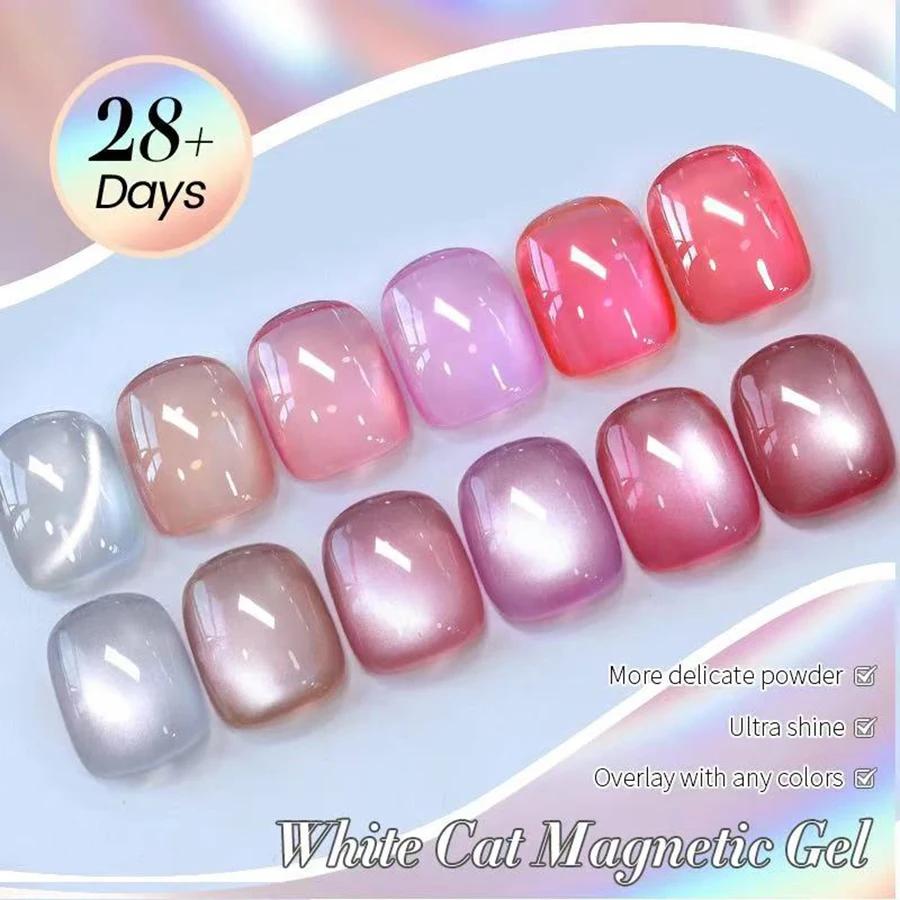 1-9 pièces TC Flow Light Vernis à ongles gel effet œil de chat blanc ultra brillant, gel UV à retire