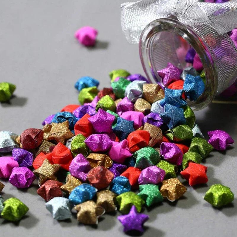 Bandes de papier Origami étoiles à paillettes, 140 feuilles, décoration étoile porte-bonheur, papier