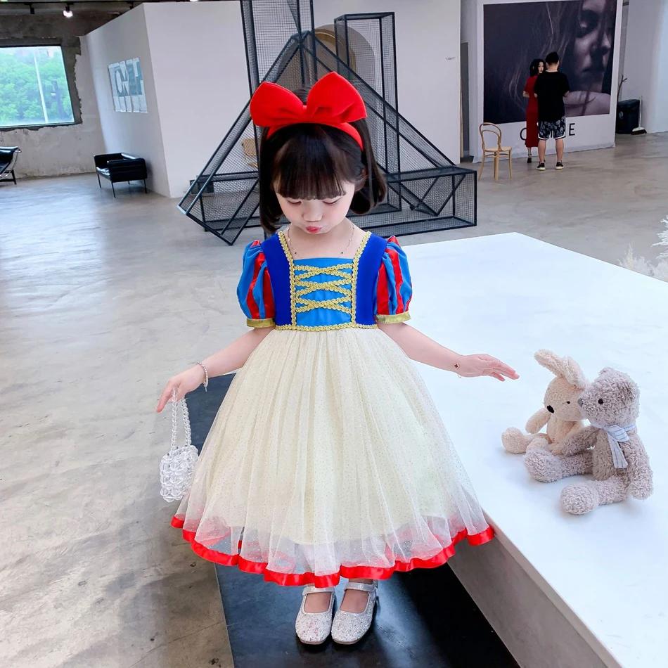 Robe d'été Blanche-Neige pour filles, robe de princesse en tulle respirante à manches bouffantes, ro
