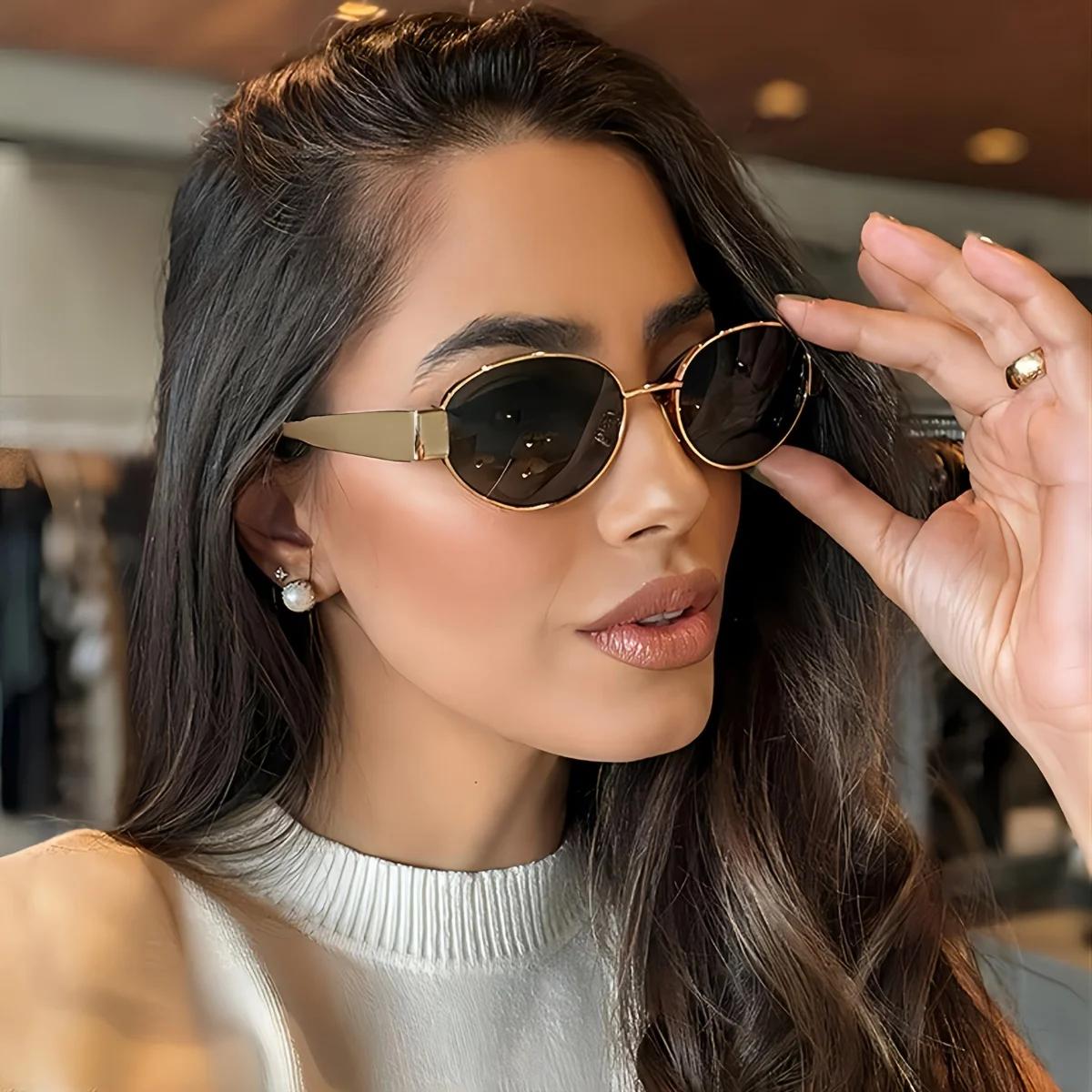 Lunettes de soleil ovales pour femmes et hommes, monture métallique tendance, nuances classiques