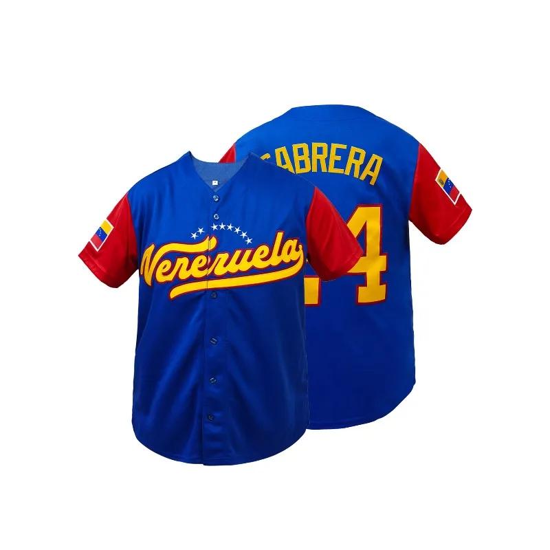 Maillot de baseball respirant pour homme, col en V, manches courtes, broderie « Venezuela », coupe a
