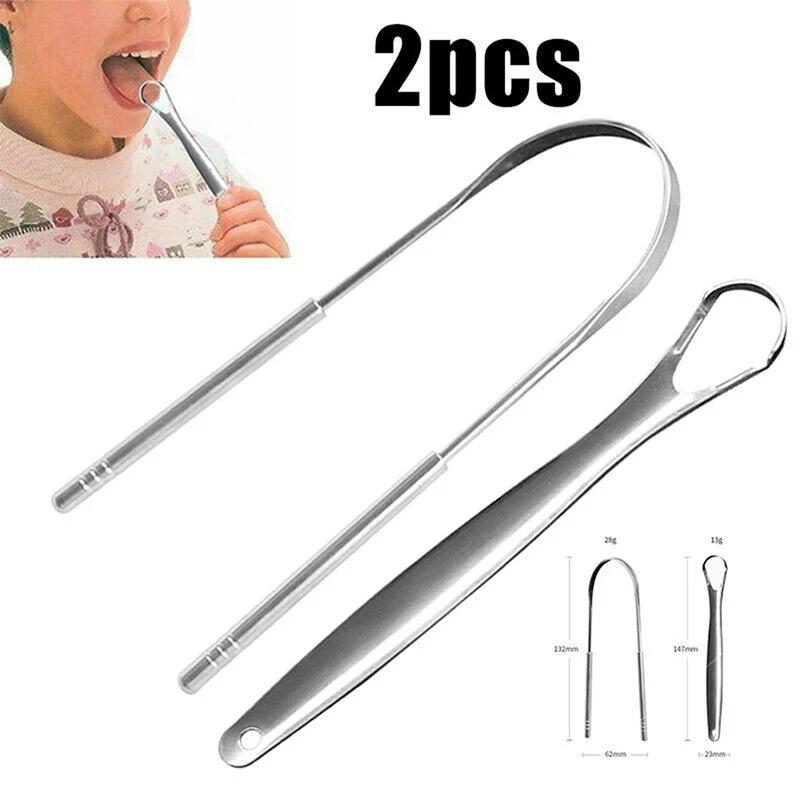 Grattoir à langue en acier inoxydable, 2 pièces, nettoyeur de langue, soins buccaux, grattoir d'hygi