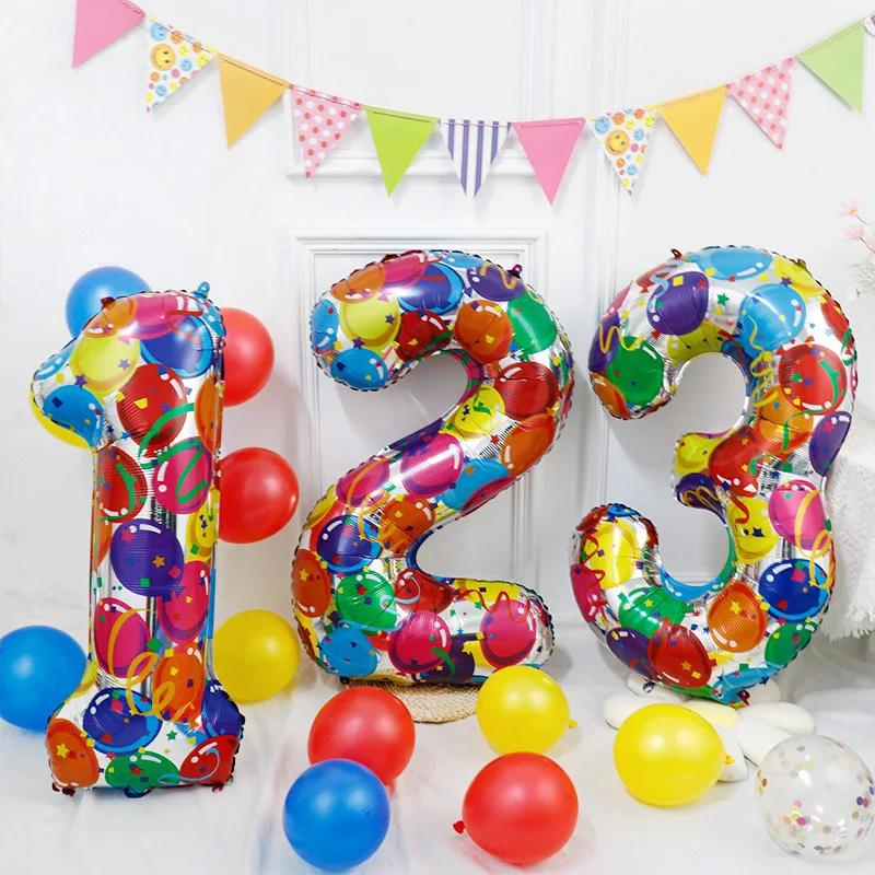 Grands ballons numériques colorés en aluminium pour enfants et adultes, décoration de fête d'anniver
