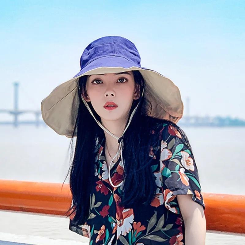 Chapeau de soleil à large bord UPF 50+ pour femme, protection anti-UV, chapeau de pêcheur pliable po