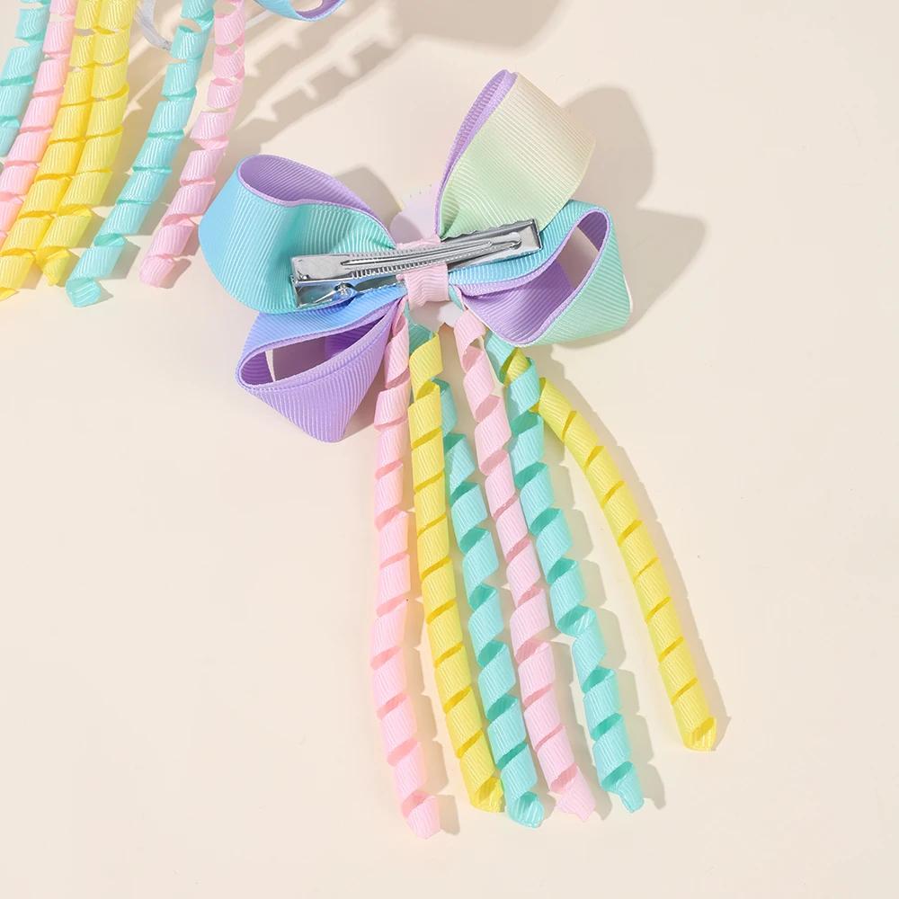 Pinces à cheveux licorne douces pour filles, Barrette à nœud, ruban à pampilles mignon, épingles à c