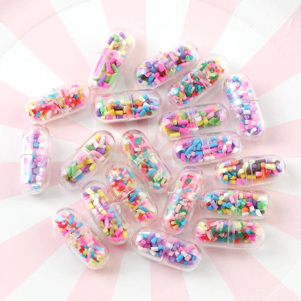 Mini capsule de pilule colorée en argile polymère en bouteille, artisanat de bricolage, décoration d