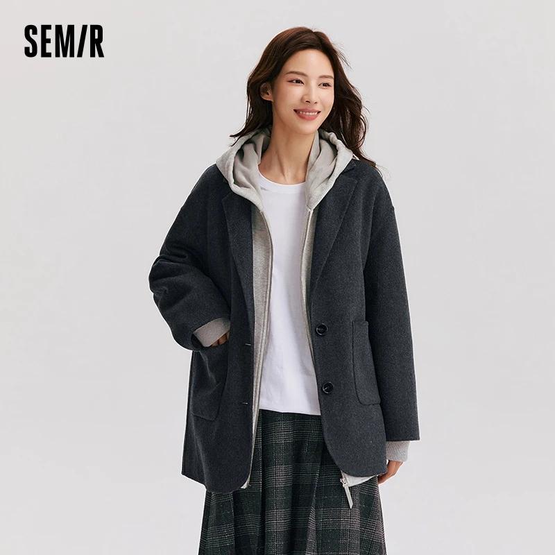 Semir-Veste double face contenant de la laine pour femme, manteau mi-long, col imbibé, polyvalent, c