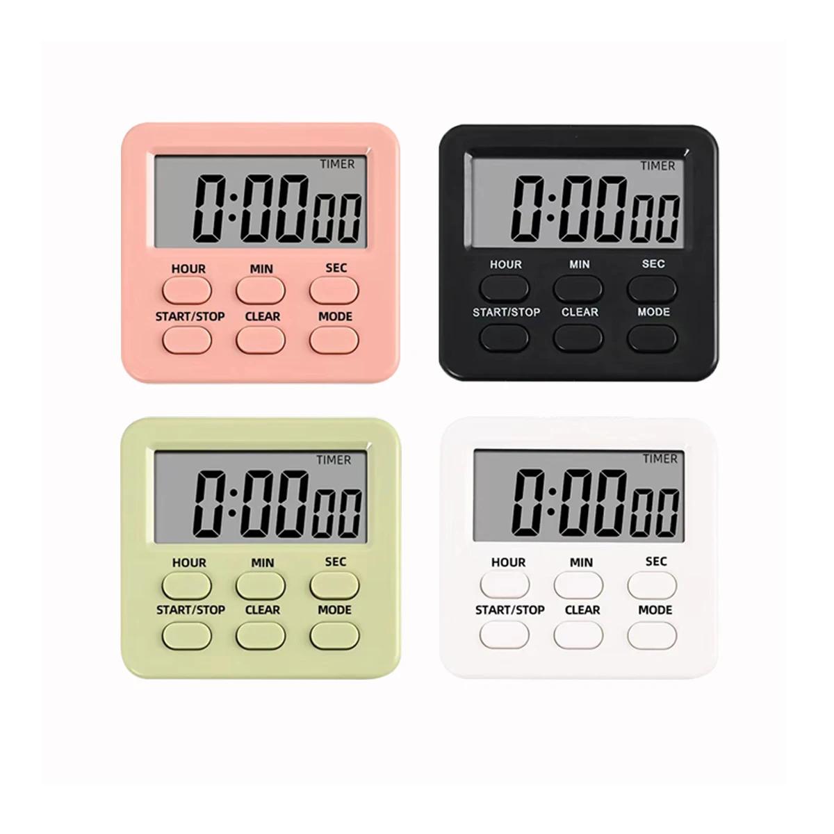 Minuteur de cuisine numérique magnétique avec écran LCD, horloge de compte à rebours 24H, support de