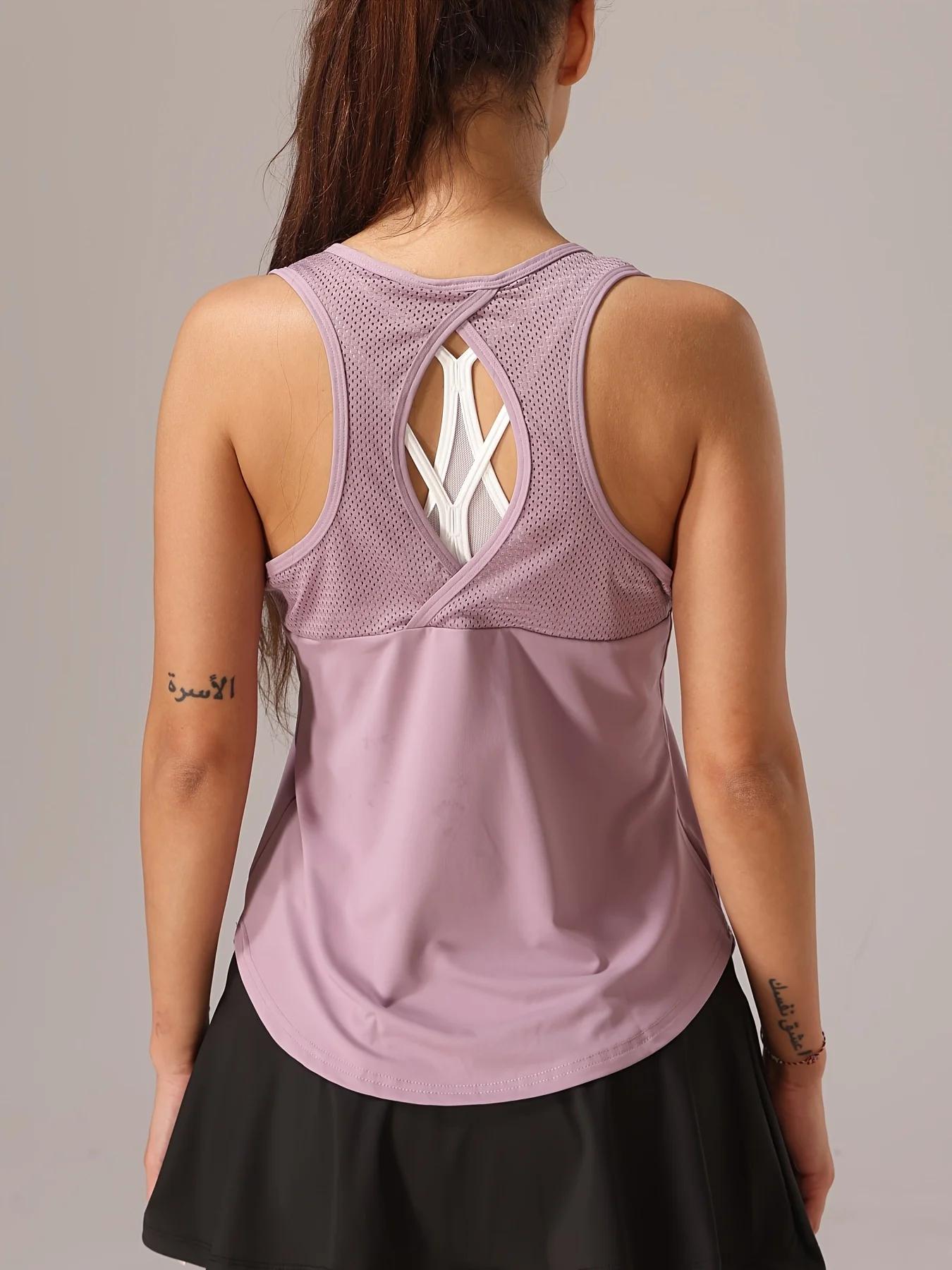 Débardeur athlétique sans manches pour femme – Dos en maille et design croisé