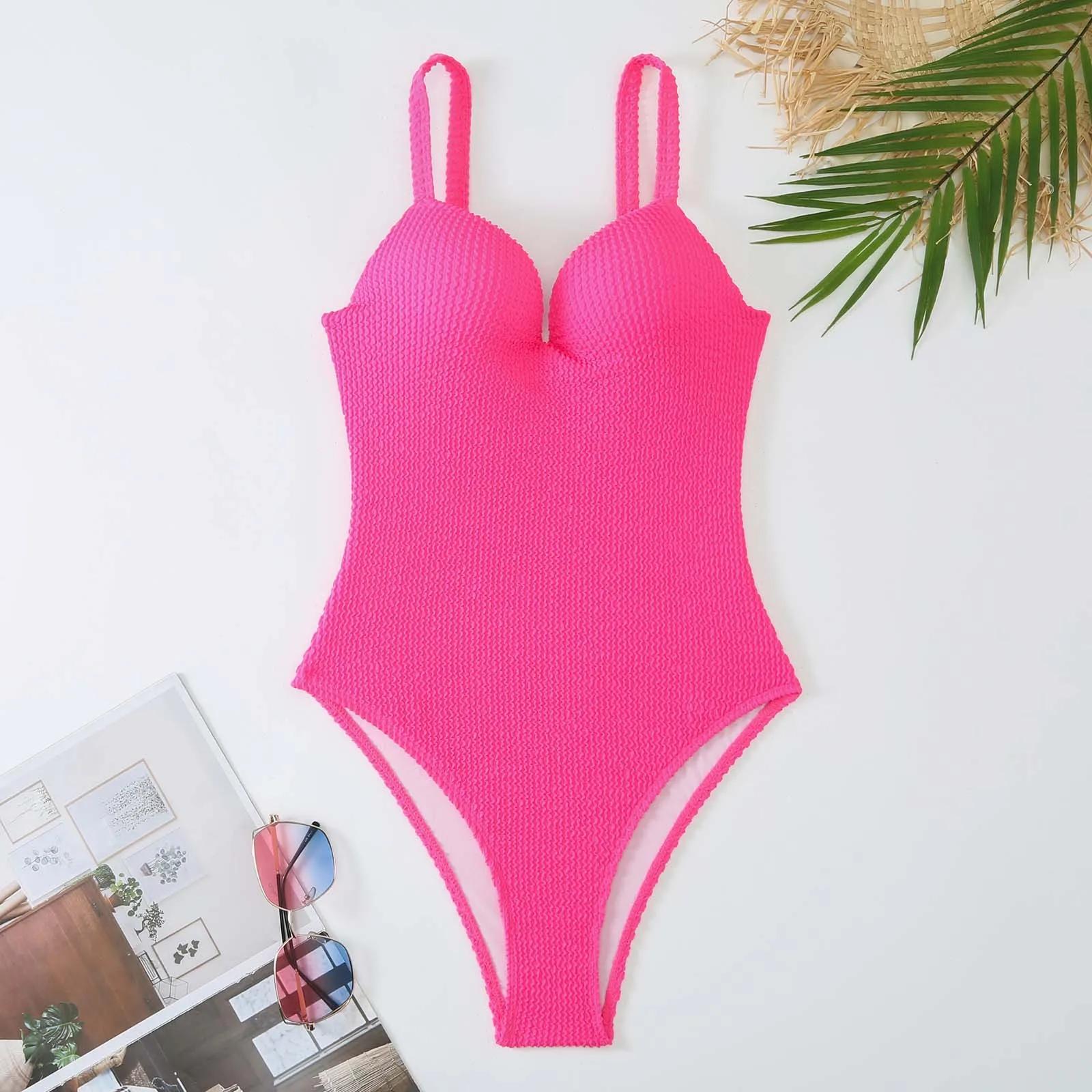 Maillot de bain une pièce push-up 2026 pour femme, couleur unie, combinaison de bain, tenue de plage