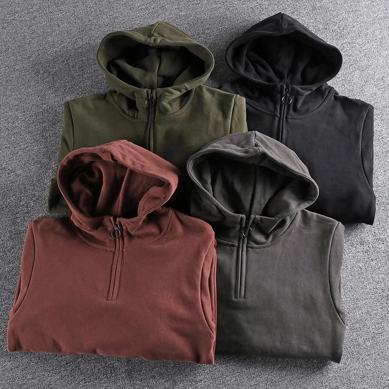 Sweat à capuche en velours épais pour homme, sweat-shirt rétro américain, épais, en coton pur lavé,