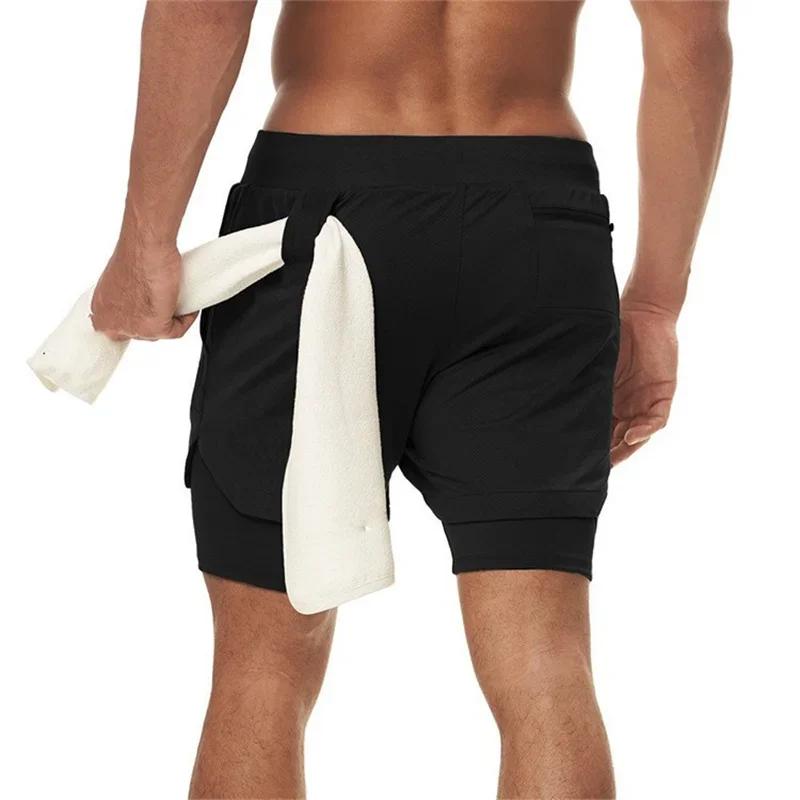 Short de Fitness Double couche pour hommes, short de sport 2 en 1, séchage rapide, entraînement, Jog
