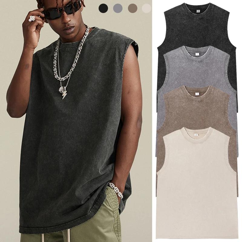 Débardeur Vintage en coton délavé à l'acide pour hommes et femmes, gilet de sport, d'entraînement, d
