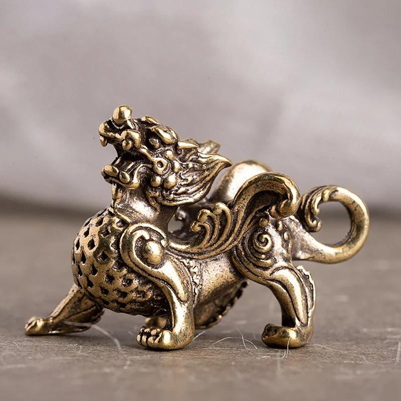 Bête mythique chinoise en cuivre antique, Pixiu, figurine l'inventaire Auckland, ornements en laiton