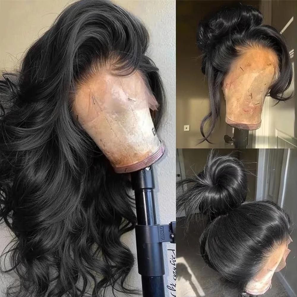 40 42 pouces Real vague corps brut perruques cheveux humains HD dentelle avant perruque noir pré plu