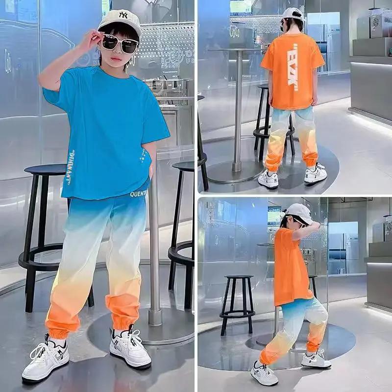 Ensemble Sportif 2 Pièces Tendance pour Garçons : T-shirt Manches Courtes Dégradé & Pantalon Jogger