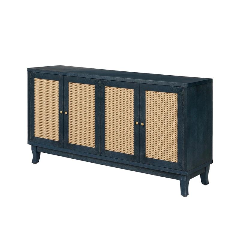 Mars-panneaux de qualité supérieure, buffet en rotin, armoire de rangement d'appoint avec 4 portes e