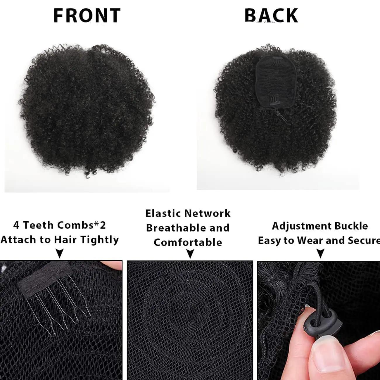 Extension de queue de cheval synthétique Afro bouffante, cheveux crépus bouclés avec cordon de serra