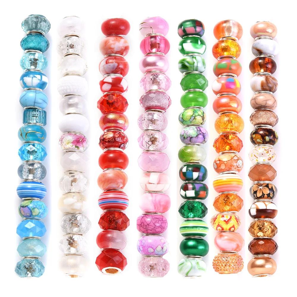 50 pièces de perles acryliques rondes plates de 14mm à grand trou, perles d'espacement en acrylique