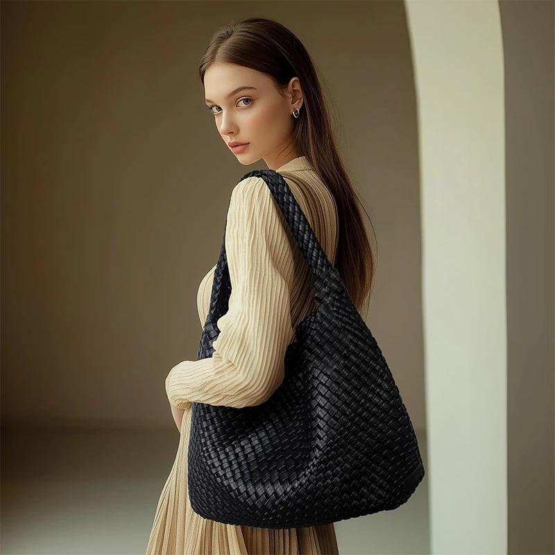 Sac fourre-tout tissé en cuir souple pour femme, grand sac à main, sac de travail initié, été, plage