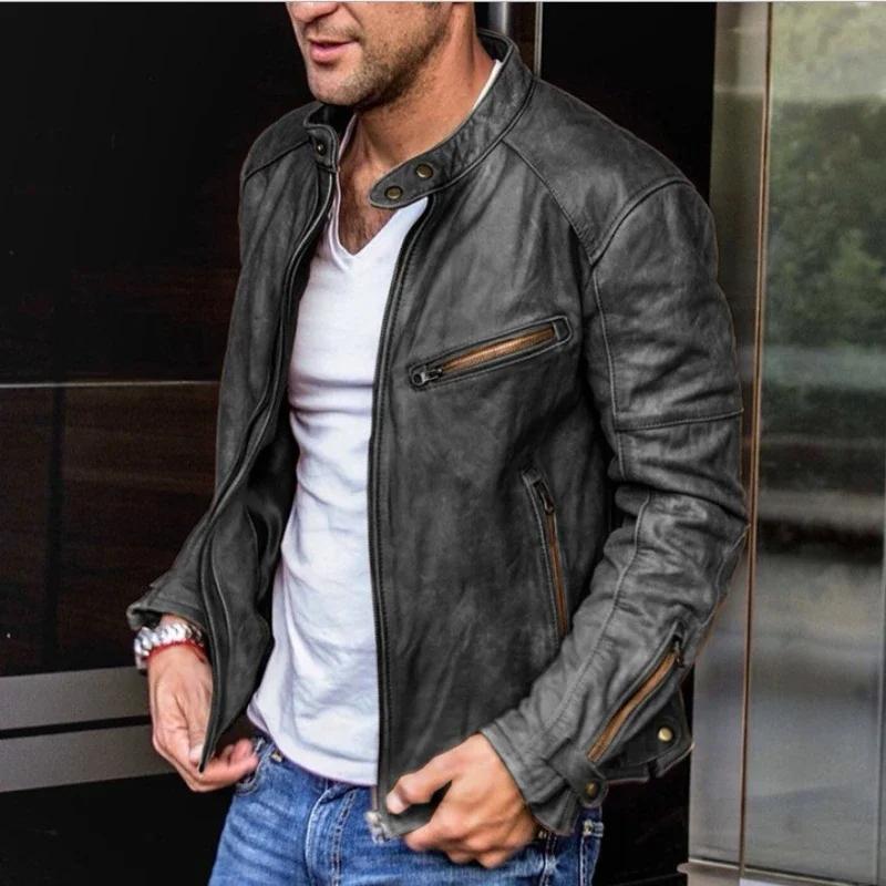 YASUGUOJI Nouvelle Veste en Cuir pour Homme 2026, Blouson Moto Rouge Tendance en Cuir PU avec Col Mo